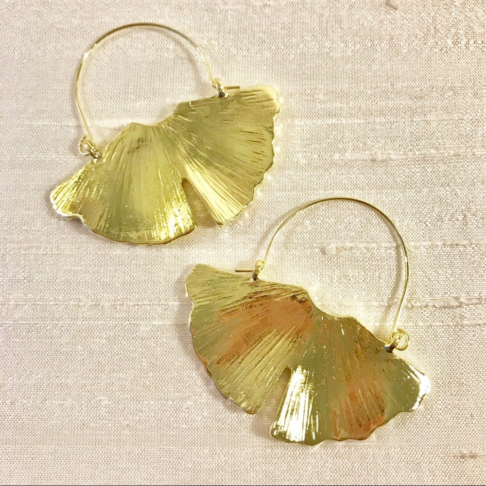 Anthro Golden Ginko Leaf Earrings - Picture 3 of 6